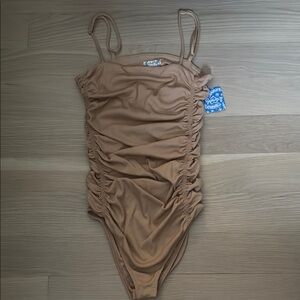 Free People Tan Ruched Bodysuit
